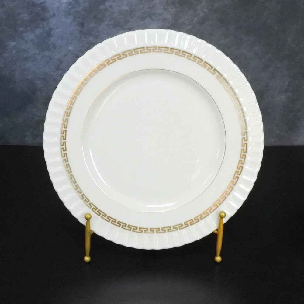 Vintage Lenox Mid Century Corinthian Gold Greek Key Ivory Salad Plate Set x 8